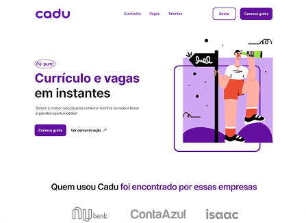 Print do site da Cadu, currículos e vagas de emprego